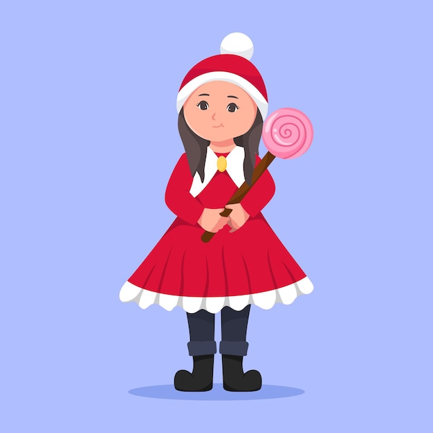 Вектор Симпатичная маленькая девочка с конфетным персонажем