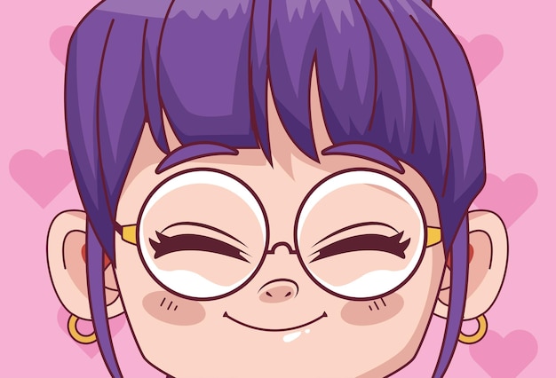 Vector cute little girl with eyeglasses comic manga character  illustration