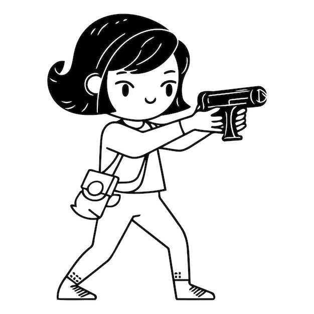 Cute little girl with a gun in her hand