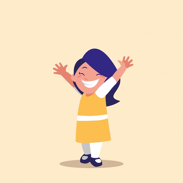 Vector cute little girl with hands up