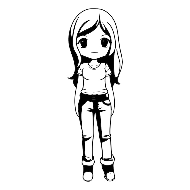 Милая девочка с длинными волосами и повседневной одеждой векторный иллюстрационный дизайн