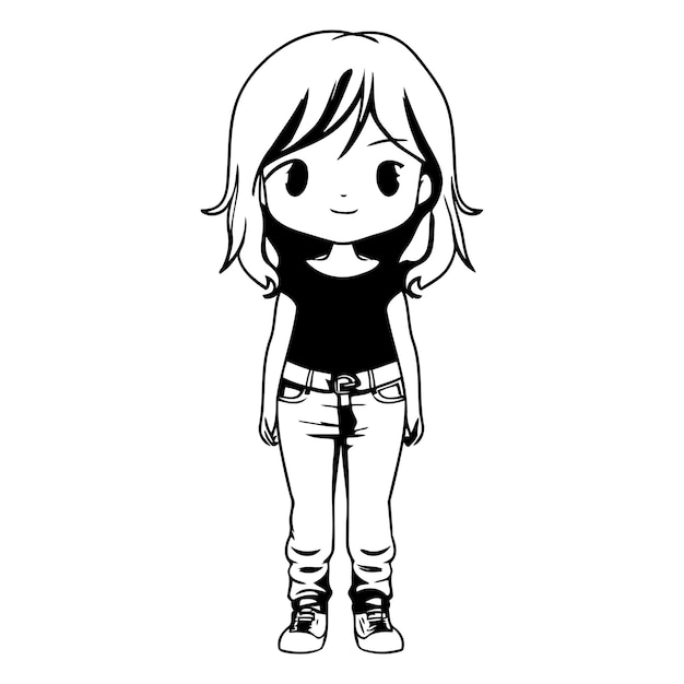 Vector cute little girl with long hair and casual clothes vector illustration design