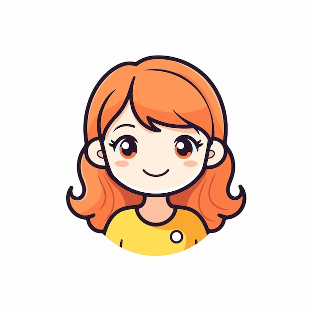 Cute little girl with long hair Vector illustration in cartoon style