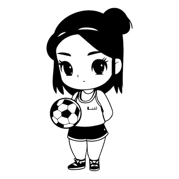 Вектор Милая девочка с футбольным мячом в стиле мультфильма