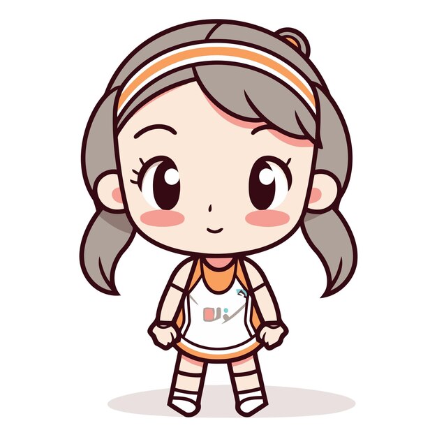 Cute little girl with sportswear Vector cartoon illustration