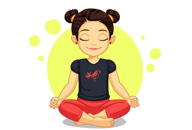 Vector cute little girl in yoga pose