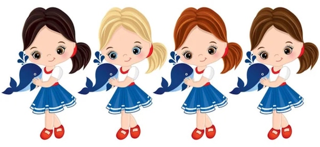 Cute Little Girls Dressed in Nautical Style Vector