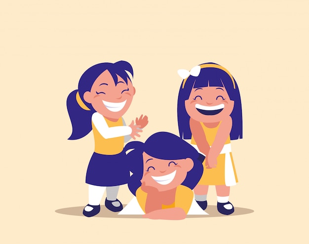 Vector cute little girls happy avatar character