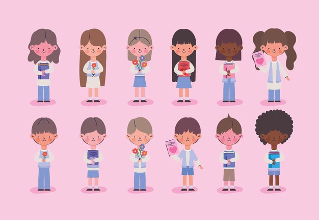 cute little girls icons set