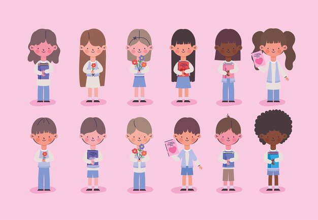 Cute little girls icons set