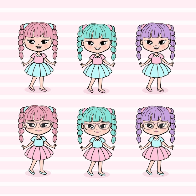 Vector cute little girls illustration