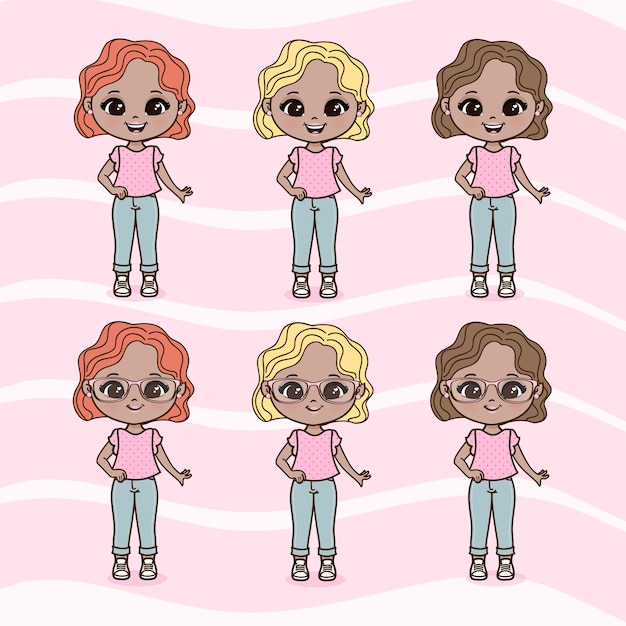 Cute little girls illustrations