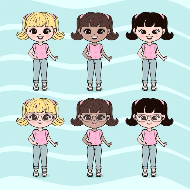 cute little girls illustrations