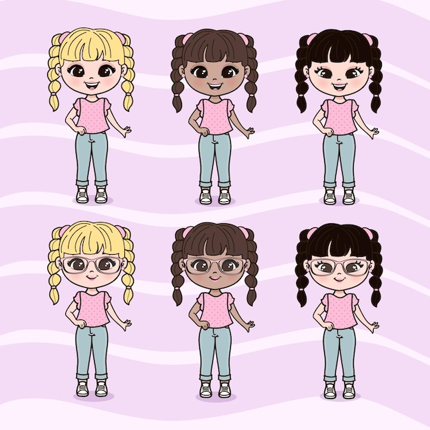 cute little girls illustrations