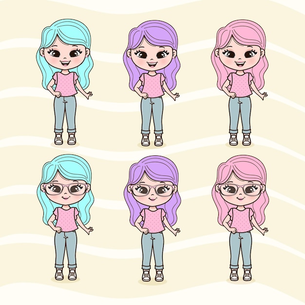 Vector cute little girls illustrations