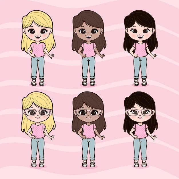 Vector cute little girls illustrations