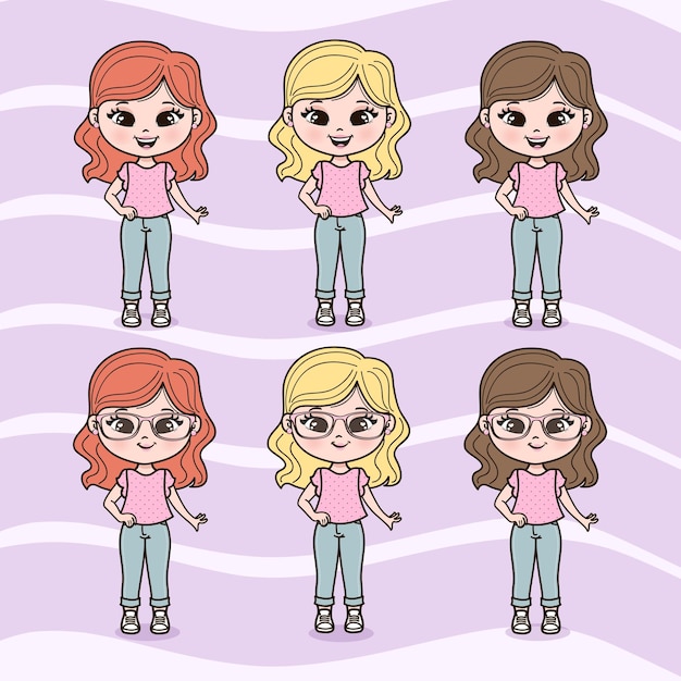 cute little girls illustrations