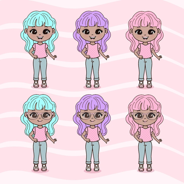 Vector cute little girls illustrations