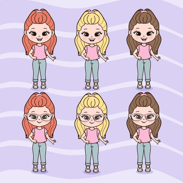 Vector cute little girls illustrations