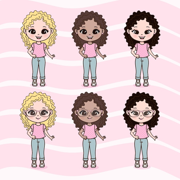 Vector cute little girls illustrations