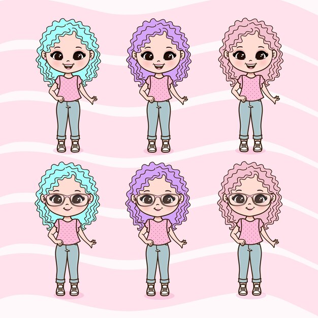 Vector cute little girls illustrations