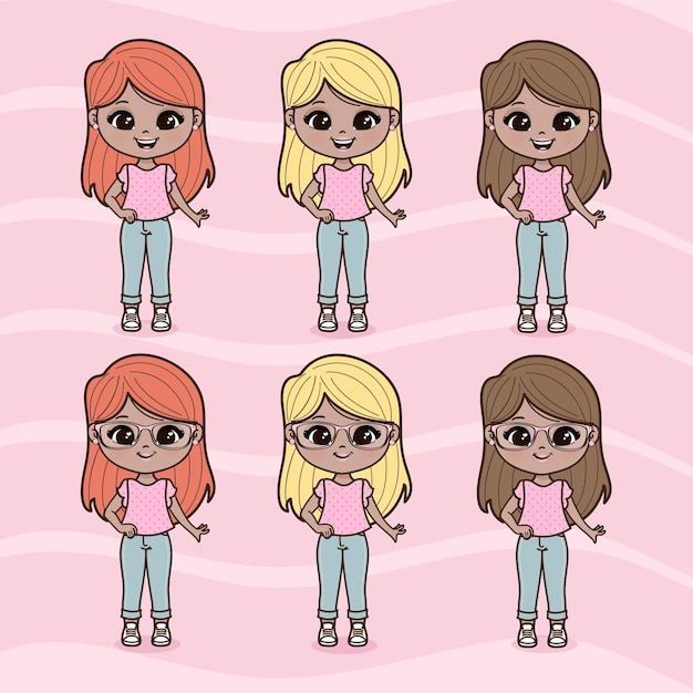 cute little girls illustrations