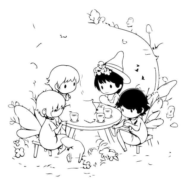 Cute little girls on a picnic in the garden