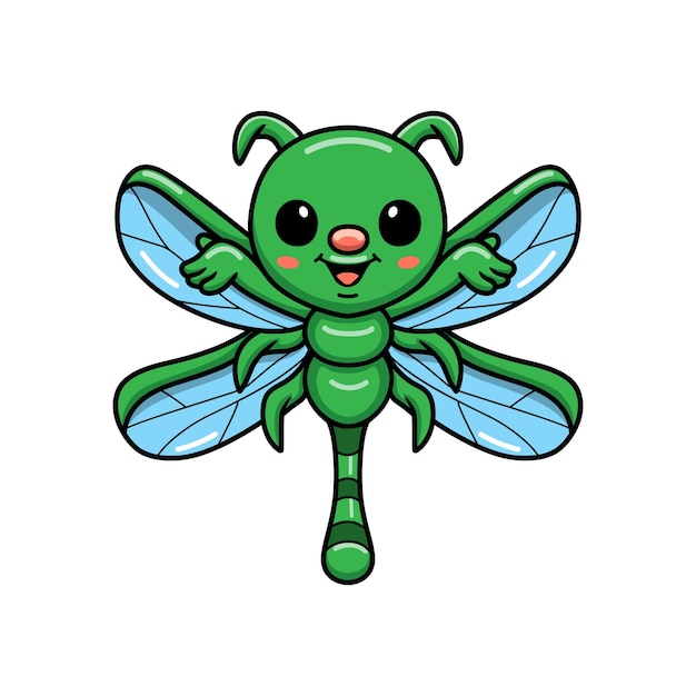 Cute little green dragonfly cartoon