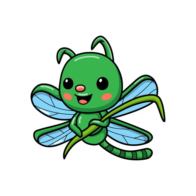 Cute little green dragonfly cartoon