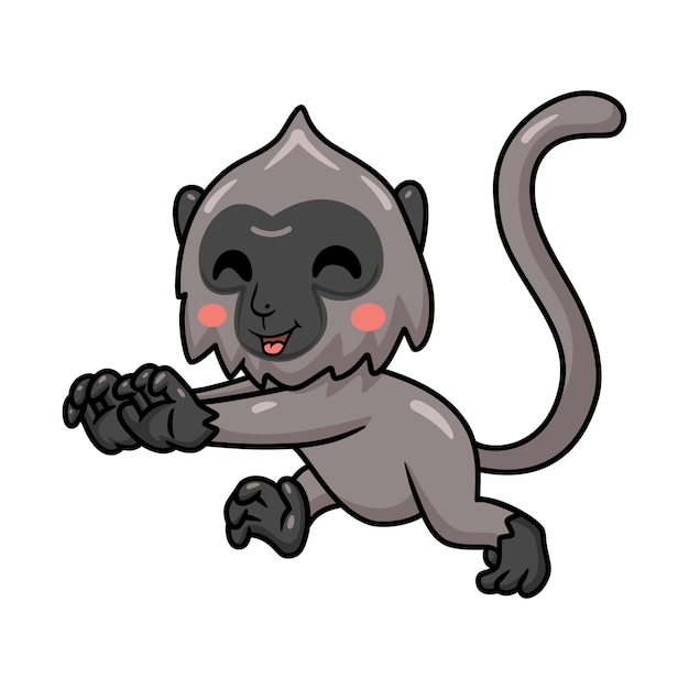 Симпатичная маленькая серая обезьяна-лангур мультяшный бег