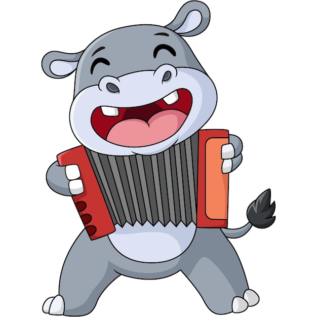 Cute little hippo cartoon playing accordion