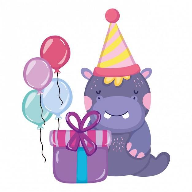 Cute and little hippo character with party hat