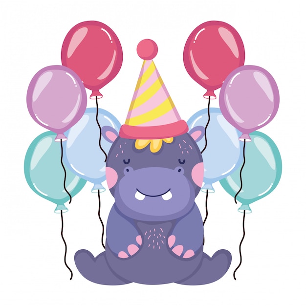 Cute and little hippo character with party hat