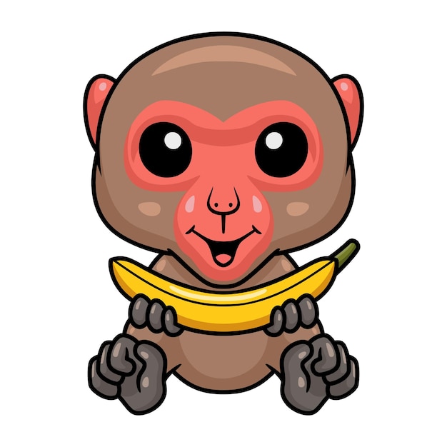 Vector cute little japanese macaque cartoon eating banana