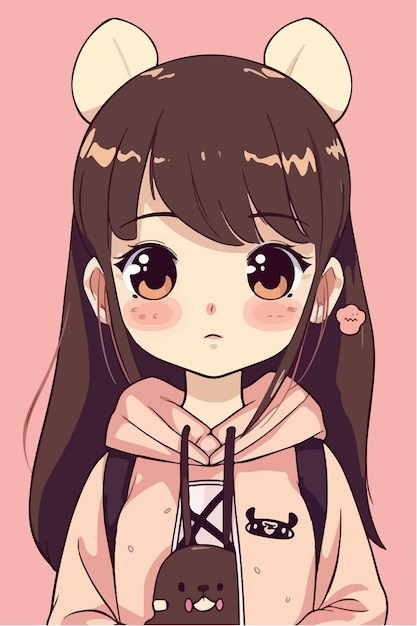 cute little kawaii girl illustration flat colors vector illustration digital art Anime isolated