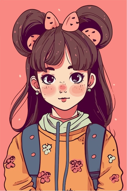 Vettore carino bambina kawaii illustrazione colori piatti illustrazione vettoriale arte digitale anime isolato