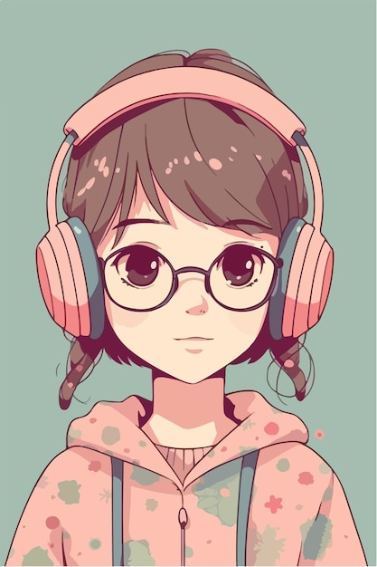 cute little kawaii girl illustration flat colors vector illustration digital art Anime isolated