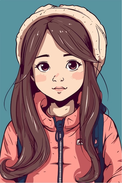 Carino bambina kawaii illustrazione colori piatti illustrazione vettoriale arte digitale anime isolato