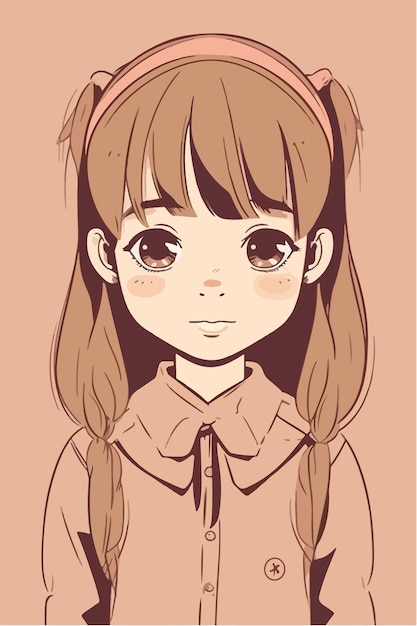 cute little kawaii girl illustration flat colors vector illustration digital art Anime isolated