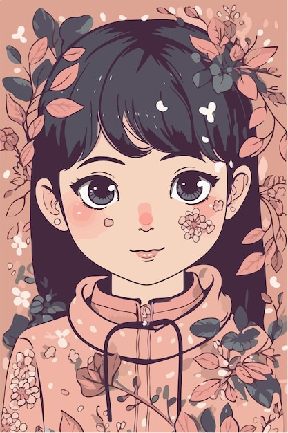 Carino bambina kawaii illustrazione colori piatti illustrazione vettoriale arte digitale anime isolato