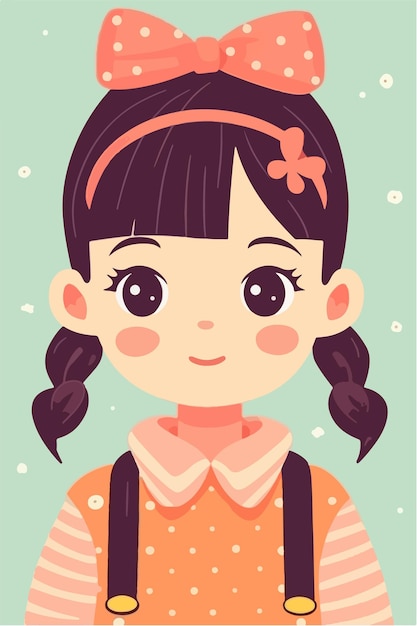 cute little kawaii girl illustration flat colors vector illustration digital art Anime isolated