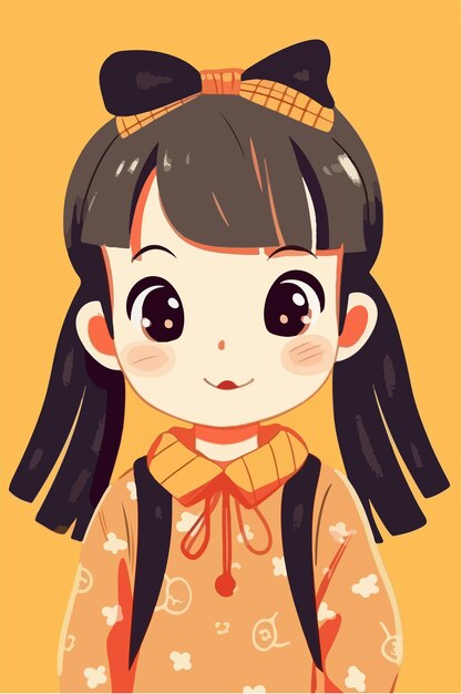 cute little kawaii girl illustration flat colors vector illustration digital art Anime isolated