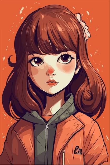 Vector cute little kawaii girl illustration flat colors vector illustration digital art anime isolated