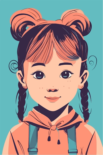 Vector cute little kawaii girl illustration flat colors vector illustration digital art anime isolated