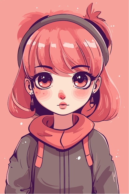 Carino bambina kawaii illustrazione colori piatti illustrazione vettoriale arte digitale anime isolato