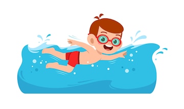 Premium Vector | Cute little kid boy swim under water on summer holiday