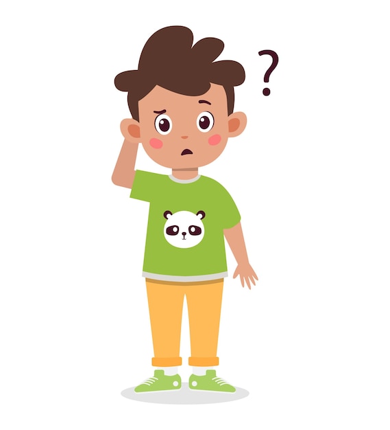 cute little Kid boy thinking face cartoon illustration