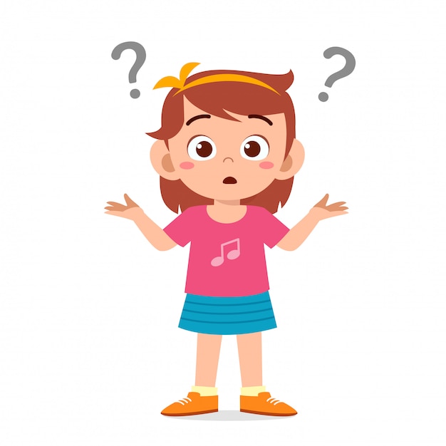 Vector cute little kid girl confused with question mark