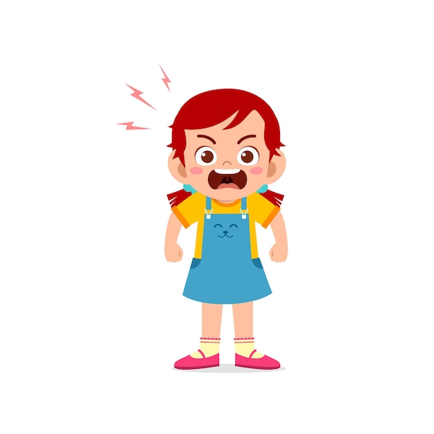 Cute little kid girl stand and show angry pose expression