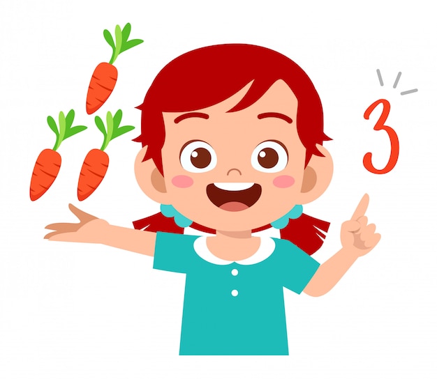 Cute little kid girl study math number count vegetable